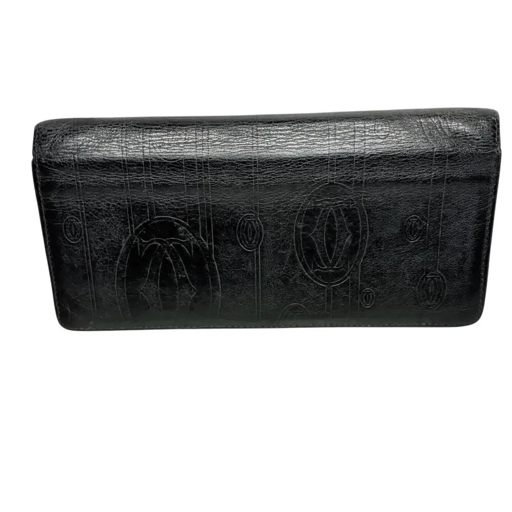 Cartier Black Leather Bifold Wallet – 12 Card Slots, Zip Coin Compartment